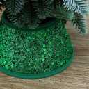 2 x 7.5 Inch Glittering Christmas Tree Collar, Sequin Rustic Mini Tree Skirt Base Cover for Small Tabletop Trees, Holiday Home Decor Gift, Green