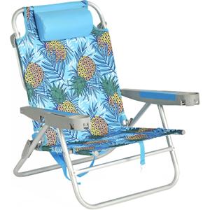 SUNNYFEEL Extra Wide 28" Low Beach Chair 5 Position Lay Flat, XL Oversized Portable Folding Camping Chairs with Cup Holder for Outdoor/Trip, Lightweight Foldable Backpack Beach Chair for Adults