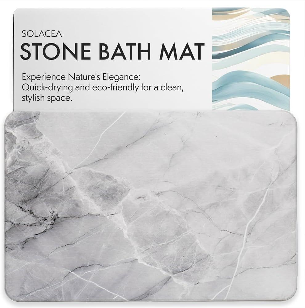 Stone Bath Mat, 23.7 x 15.4 inches, Quick Dry & Non-Slip Diatomaceous Earth Bath Mat for Bathroom and Kitchen (Light Grey Marble)