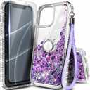 NGB Designed for iPhone 11 Pro-Max Case, Purple | Glitter Liquid Sparkle Cute Cover for Women Girls Kids | with Tempered Glass Screen Protector & Ring Holder & Wrist Strap