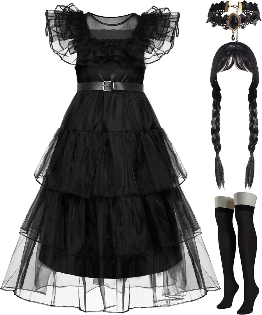 Spooktacular Creations Kids Black Family Costume, Halloween Costume Set for Girls, Dark Vintage Prom Dress (Small(5-7 yrs))