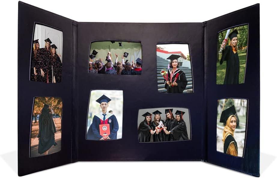 Senior Multi Picture Frame for 4x6 in High School, College or University Graduation Photographs. 8 Frame. Folding Booklet with Slide In Slots for 8 4x6 Inch Photographs