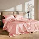 Love's cabin Satin King Sheet Sets - 4 Piece Coral Silky Sheets King Size Bed Set with Deep Pocket, Luxury Silk Feel King Size Satin Sheet Set (1 Flat Sheet,1 Fitted Sheet,2 Pillow Cases)