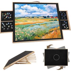 Rotating Puzzle Board 1500 Pieces - Adjustable Puzzle Table with Drawers & Dust Cover, 27x35 Inch Portable Wooden Jigsaw Board, Ergonomic Tilt for Adults, Gift for Mom Kids