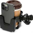 Universal Big Size 2-in-1 Cup & Phone Holder for Stroller Walker Wheelchair, Adjustable Clip On Attachment for Bike Scooter Rollator, Compatible with Nuna Uppababy Graco Doona Baby Travel Gear
