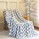 6-Layer Gauze Muslin Blanket 100% Cotton Blue Checkerboard King Size 90"x104" Cooling Throw Blanket Lightweight Soft and Breathable Cozy Blanket Bed Coverlet Both Sides (Blue Checkerboard, King)