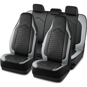 Skechers Memory Foam Car Seat Covers, Leather High Back Seat Covers Quilting Design,Waterproof Sports Car Seat Covers Full Sets,Airbag Compatible, Universal Fit for Most Cars, SUVs,Trucks,Gray