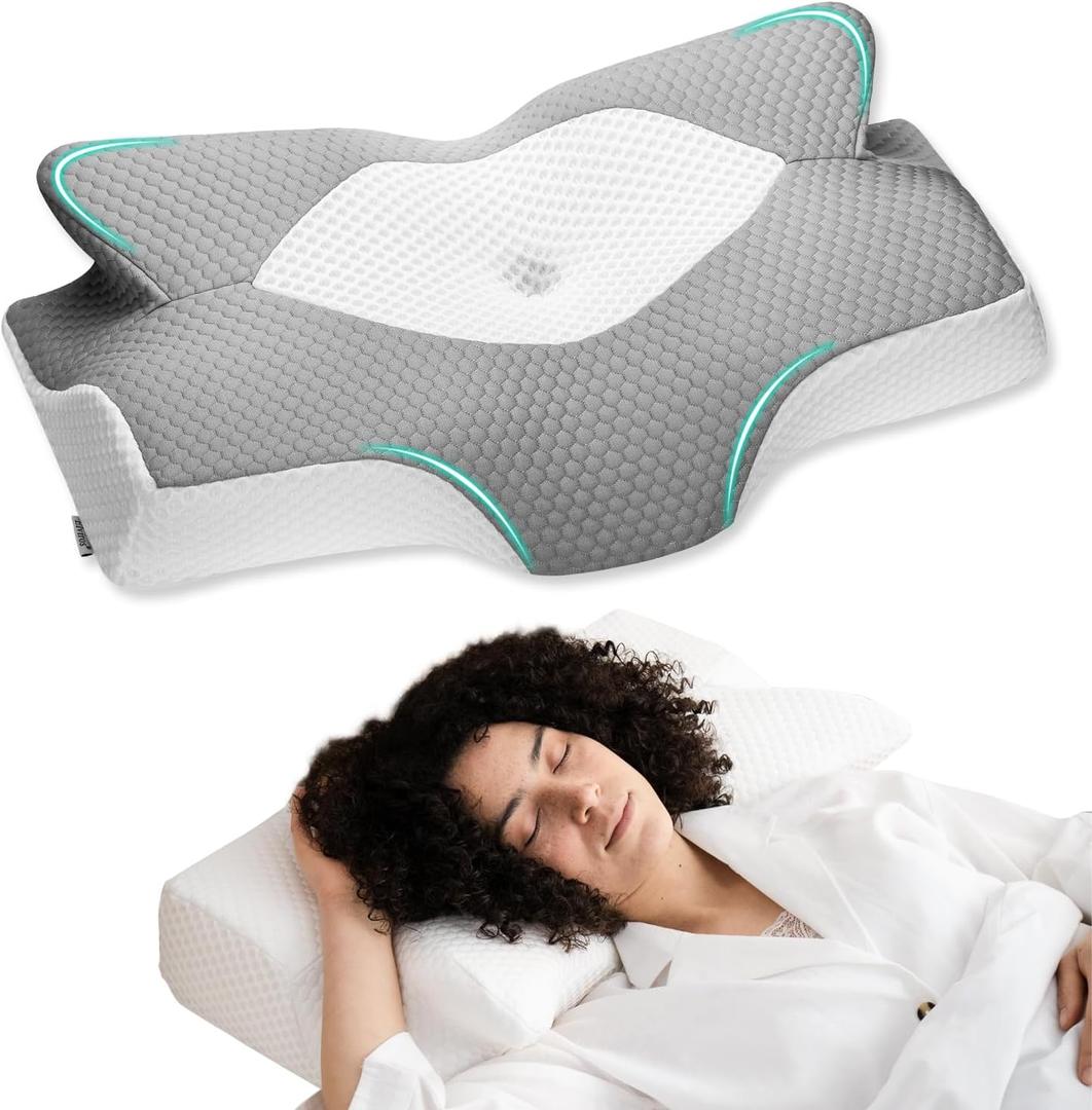 Elviros Cervical Memory Foam Pillows for Neck and Shoulder Pain, Neck Pillow for Sleeping, Side Sleeper Pillows for Adults, Ergonomic Orthopedic Sleeping for Back and Stomach Sleepers (Medium Firm)