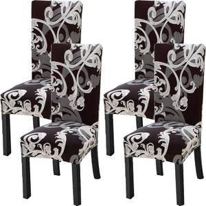 Chair Covers for Dining Room Set of 4 Pack Slipcovers High Back Chairs Cover Stretch Slipcover Flower Dark Brown