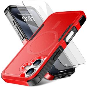 Magnetic for iPhone 16 Case [Compatible with MagSafe] [Shockproof] [Heavy Duty Protection] Pocket-Friendly & Tough Non-Slip Protective Phone Cover for iPhone16 6.1", Red