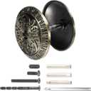 PATIKIL Door Hole Cover Plate, 2 Inch Zinc Alloy Flower Round Deadbolt Knobs Fixing Cover with Hex Wrench Fits Doors 2" to 4-3/4" Thick for Hole Filling Decoration, Vintage Blue