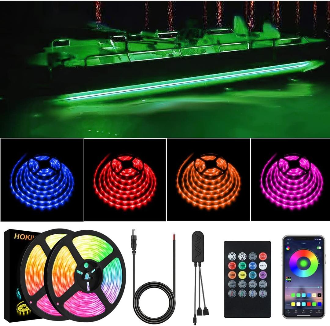 Led Strip Boat Lights Kit, 40FT Bluetooth Multi-Color Marine Pontoon Led Lights, Waterproof Boat Interior Light, Under Gunnel Deck Light, Night Fishing Lighting, APP/Remote Control, Sound Music Sync