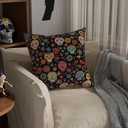 Dia De Los Muertos Pillow Cover Sugar Skull Colorful Flowers Day of The Dead Mexican Throw Pillow Case Decorations for Farmhouse Home Bedroom Sofa Couch Outdoor Holiday Decor 16x16 Inch