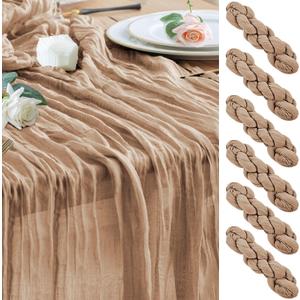 Wokceer Cheesecloth Table Runner 6Pack 10FT Nude Brown Boho Gauze Cheese Cloth Table Runner for Party Long Rustic Sheer Table Runners for Baby Bridal Shower Wedding Easter Table Decor