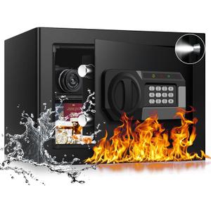 1.2 Cubic Feet Small Fire Safe Box for Home, Fireproof Lock Box, Security Money Safe with Digital Keypad, Spare Keys and Removable Shelf, Personal Home Safes for Money, Jewelry, ID Documents