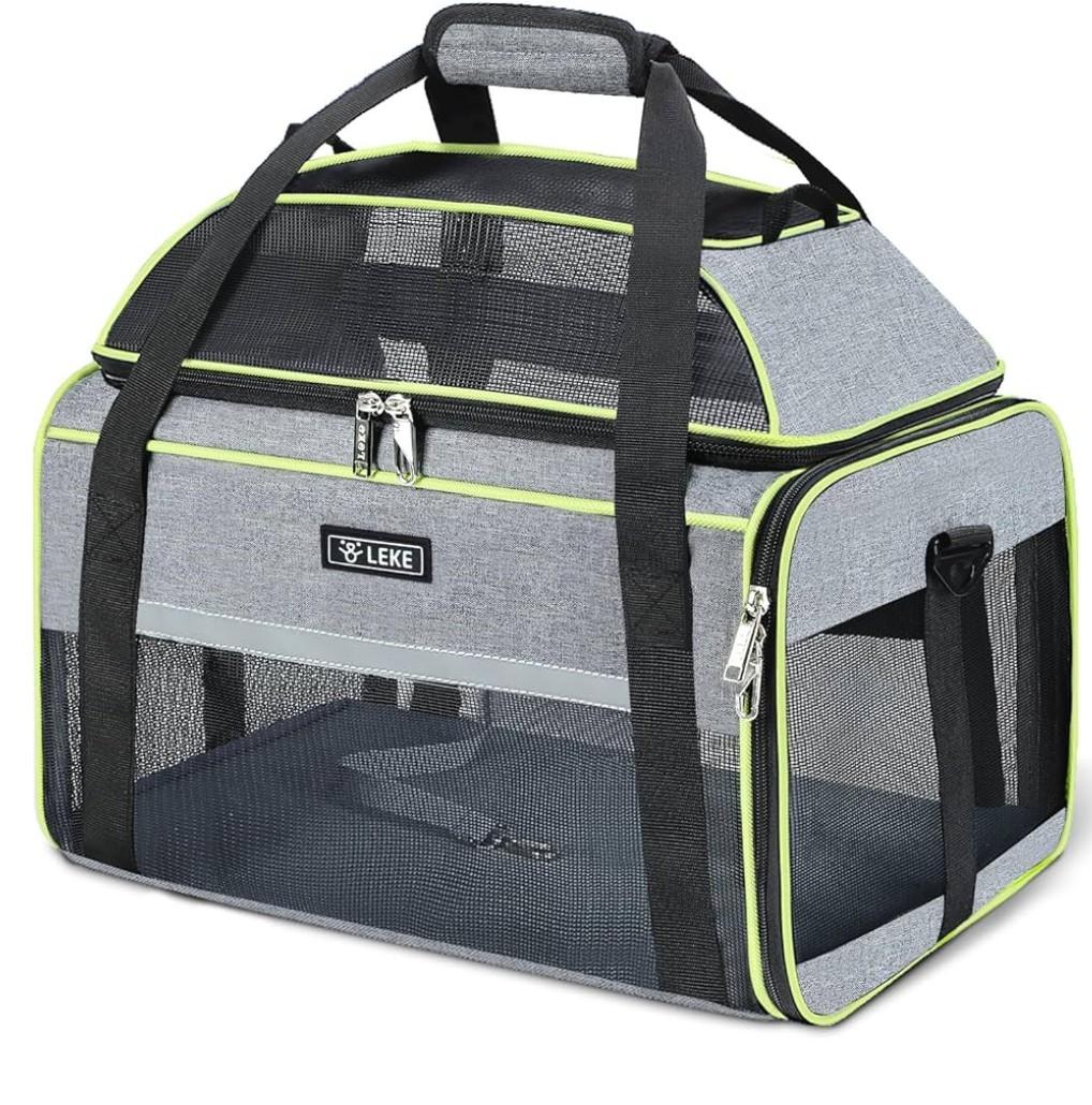 Lekereise Extra Large Pet Carrier with Wheels ‚Äì SoftSided Foldable Rolling Cat Carriers for 2 Small Cats or Medium Large Dog Under 30lbs, Stable & Ventilated Travel Crate for Camping Outdoor, Grey