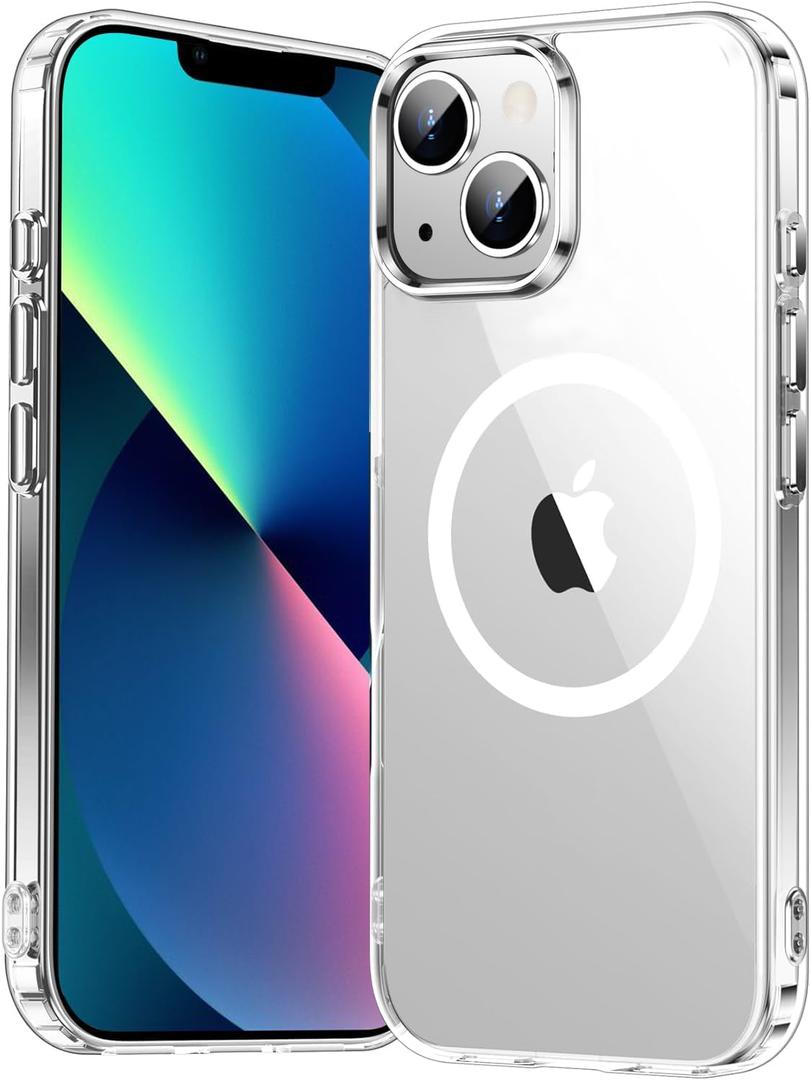 2 x Temdan for iPhone 13 Case Clear, [Compatible with Magsafe][Anti-Yellowing][Military-Grade Protection] Shockproof Slim Magnetic Phone Case for iPhone 13, Transparent