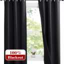 NICETOWN Complete 100% Blackout Curtain Set, Thermal Insulated & Energy Efficiency Window Draperies with Black Liner, Noise Reducing Short Curtains for Kids Room (Black, 37"W by 63"L, Double Panels)