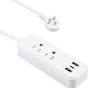 Clear Power 2-Outlet Power Strip with 3 USB Ports (1 USB-C), Flat Plug, 6 ft Power Cord, Desktop Charging Station with USB C, White, DC3S-1102-DC