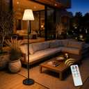 Design Accents Outdoor Floor Lamp, Solar Outdoor Lamp for Patio, Cordless Rechargeable Waterproof Lamp with Remote, 3-Level Warm White & RGB Colors, Adjustable Height for Garden, Porch & Balcony