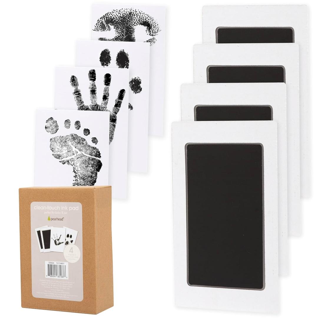 Pearhead 4-Pack Clean-Touch Ink Pad Kit, Mess-Free Inkless Hand and Footprint Kit, Baby Foot Printing Kit, Cat and Dog Paw Print Kit, Suitable for Babies and Pets (4-Pack, Black)