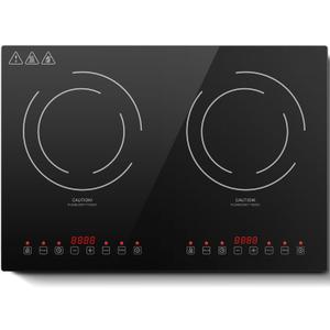 Induction Cooktop with 2 Burners, Horizontal Electric Stove, Built-In Induction Cooker, 1800W Sensor Touch Electric Cooktop, 9 Power Levels, Timer, Safety Lock, 120V, 20 Inch