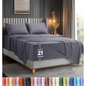 Utopia Bedding Queen Size Extra Deep Pocket Sheet Set Fits Mattresses Up to 21 inches Cooling, Soft & Breathable Oeko-Tex 4 Piece Bed Sheets (Grey)
