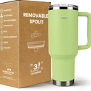 40oz Tumbler with handle & Removable Drinking Spout, 100% Leakproof, Reusable insulated Stainless Steel Water Bottle - Durable Base & Lid, Fits in Cup Holder, Travel/Gym/Office- Key Lime