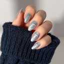 Glamnetic Press On Nails - Electric Lover | Short Almond Fake Nails in a Silver Iridescent Hue, Cat-Eye Magnetic Heart Designs in Velvet Finish | 15 Sizes - 30 Nail Kit with Glue