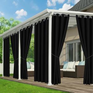 Black Outdoor Curtains for Patio Waterproof - 6 Panels Privacy Weatherproof Outside Curtains with Grommets for Pergola, Gazebo, Porch, Cabana, Balcony, Black, 54"W x 84"L (Pack of 6)