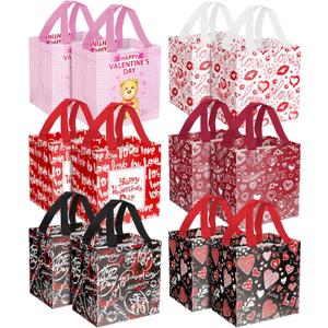 24Pack Happy Valentine's Day Reusable Tote Bags, Non-Woven Valentines Gift Bags with Handles for Valentine Party Favor, Gift Wrapping.