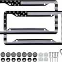 Black American Flag License Plate Frames - 2 Pack Patriotic USA Flag Aluminum Metal License Plate Holder Covers,Rust-Proof Waterproof Car Decorative Tag Frames for Standard US 12x6 Inch
