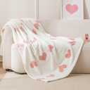 Amazon Basics Fleece Throw Blanket, Reversible Decorative Hearted Pattern for the Bed, Couch and Sofa, 50" W  60" L, Pink Heart