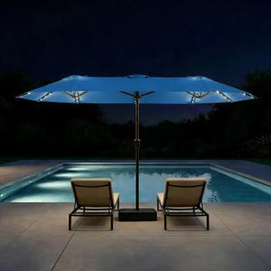 15ft Large Patio Umbrella with Solar Lights and Base, Double-Sided Outdoor Rectangle Umbrella with 48 LED Lights, Market Table Umbrellas with UV Resistant Canopy, Royal Blue