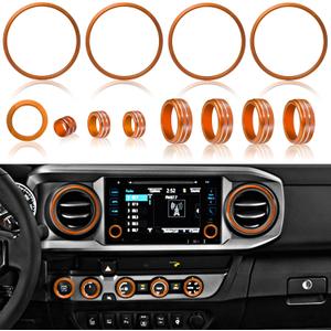 Air Conditioning Knob Cover, Vent Outer Ring for Toyota Tacoma Accessories 2019 2016-2018 Start/Stop Push Trim Ring, AC Climate Control Knob, Volume Button Covers 12Pcs (Orange)