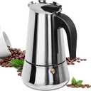6 Cup Moka Pot Stainless Steel 300ml Italian Espresso Coffee Maker Stovetop CoffeeMakers Mocha Pot Percolator for Induction Stove Classic Cafe Makers Portable for Easy Brewing Tummy