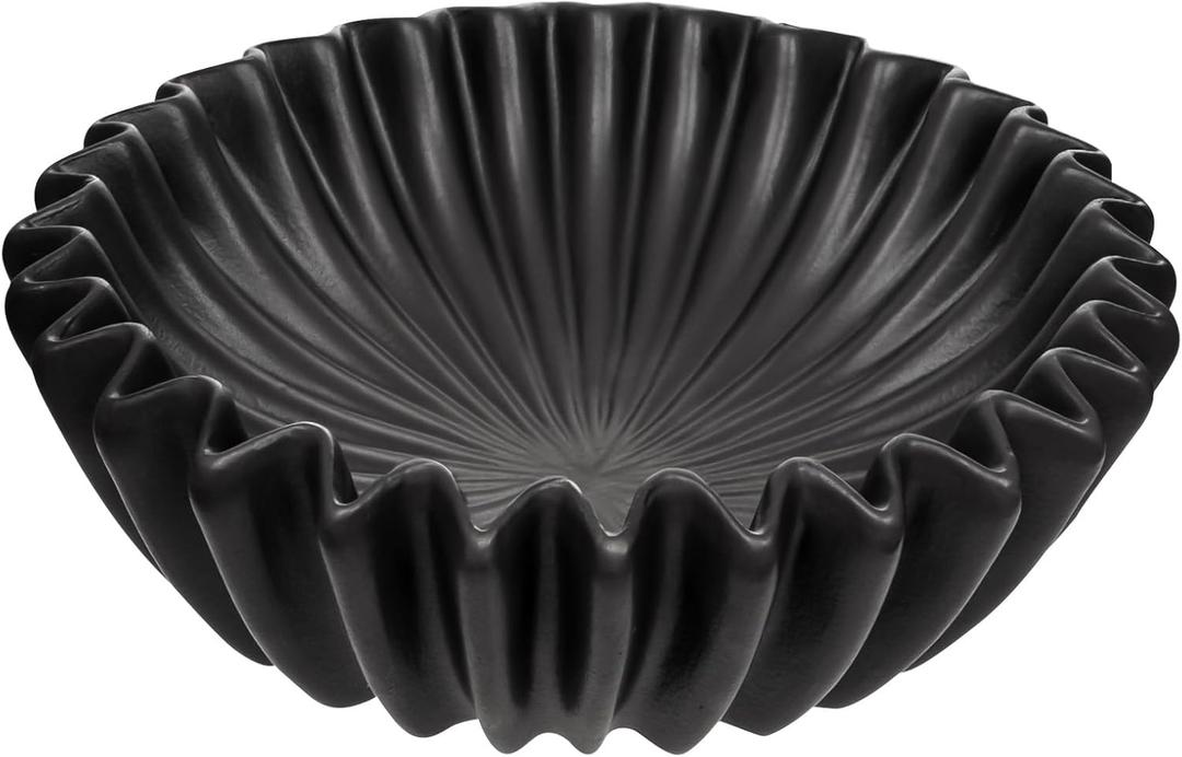 Small Ceramic Bowl Black Decorative Bowl, Modern Home Decor Centerpiece 6 Inches Key Jewelry Ruffle Fluted Scalloped Bowl