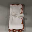 PurpleEssences Rust Scalloped Embroidery Cloth Napkins Christmas Holiday Winter Table Decor 100% Cotton Set of 4-18 x 18 inch - White - Edges - Rust