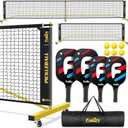Fostoy Portable Pickleball Net Set,Pickle Ball Net with Wheels, 4 Fiberglass Paddles & 6 Pickleballs, Carry Bag, Backyard Fun for Parents & Children Driveways and Garages