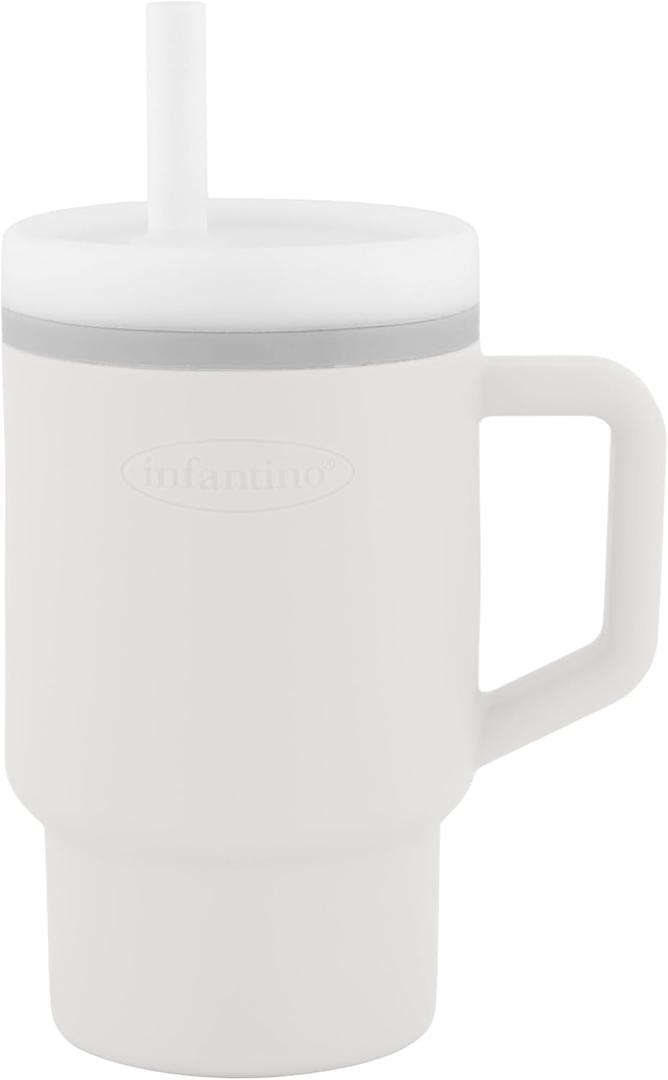 Infantino My 1st Tumbler, 9 Oz. Silicone Sippy Cup with Straw & Handle, Spill-Resistant Baby Cup for On-the-Go, BPA-Free Transition Bottle, Cream