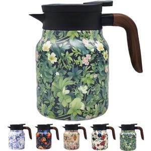 Vintage Pattern Coffee Carafes, 35 Oz/1 Liter  Hot and Cold with Infuser, Perfect for Parties/Home Us (Green Flower)
