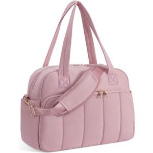 Wandering Nature Personal Item Travel Bag, Small Duffle Bag for Women with Wet Pocket & 14'' Laptop Compartment, Lightweight Carry on Weekender Duffel, Vertical pattern (Pink)