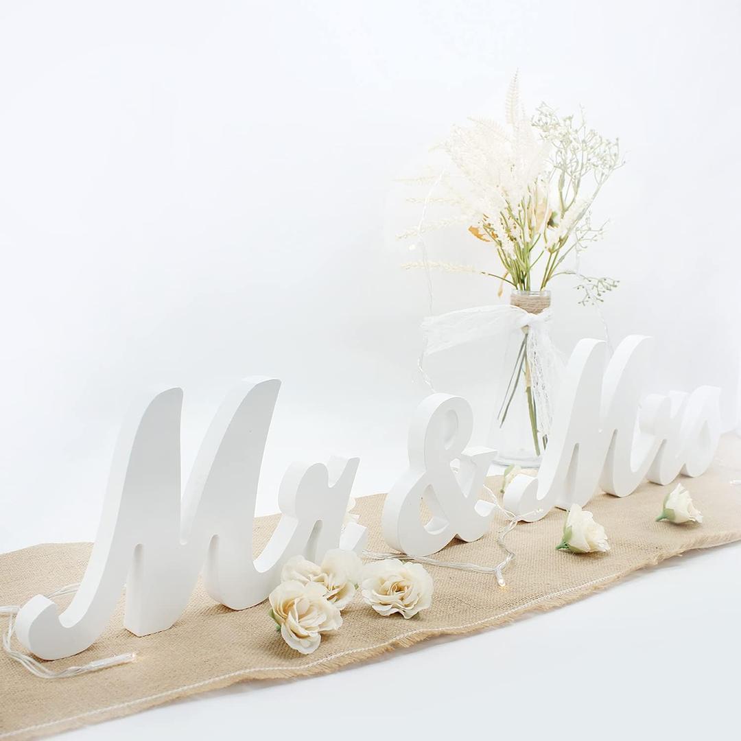 Mr & Mrs Sign for Wedding Table, Large Mr and Miss Wooden Letters, Party Decoration Head Table Wedding Wood Letter, Just Married Sign Anniversary Party Valentine's Day Decor (white)