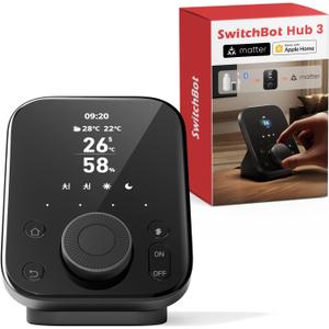 SwitchBot Hub 3 (3rd Gen) Smart Home Command Center: Screen + Physical Dial, IR Remote Hub for TVs/ACS, Temp/Humidity Sensor (±0.2°C), Matter Bridge, Bluetooth 200m, Works on 2.4GHz WiFi
