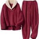FSVABY Womens 2 Piece Fluffy Pajama Lounge Set Loose Pullover Pants Sleepwear with Pockets, XL