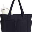 Wandering Nature Puffer Tote Bag with Cup Holder & Laptop Compartment & Trolley Sleeve for Travel, Work, Nurse, Women (Medium, 01-black)