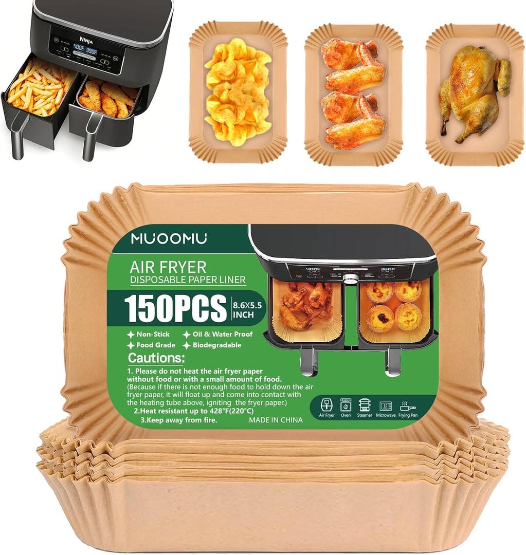Air Fryer Disposable Paper Liners for Ninja Dual Airfryer Accessories, Non-Stick Parchment Rectangular for Baking, Oil Proof, Water Proof, for Microwave Oven