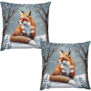 Vintage Red Fox Pillow Cover Set of 2 Fox Decor Throw Pillow Covers 18x18 Fox Gifts Square Pillowcases for Sofa Couch Bedroom Living Room