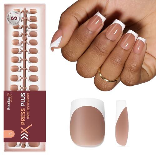 Beetles X Press Plus French Tip Nails - Caramel French | Brown Short Square French Tip Press On Nails | 15 Sizes 150 Pcs Natural Salon Quality Nail Tips