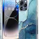 GVIEWIN Marble for iPhone 15 Pro Case, with Screen Protector & Camera Lens Protector, [10FT Military Grade Drop Protection] Slim TPU Phone Case Cover Women for iPhone 15 Pro 6.1" (Navy Blue)